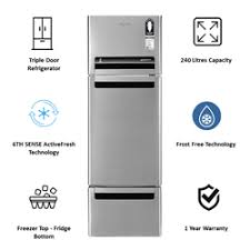 whirlpool 240 l frost free triple door refrigerator star rating